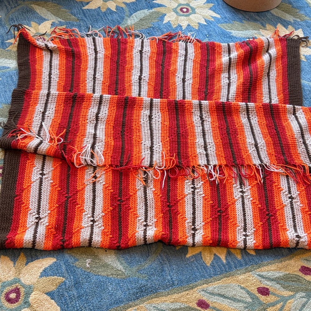 Vibrant Striped Hand Knit Blanket 92x45in‎